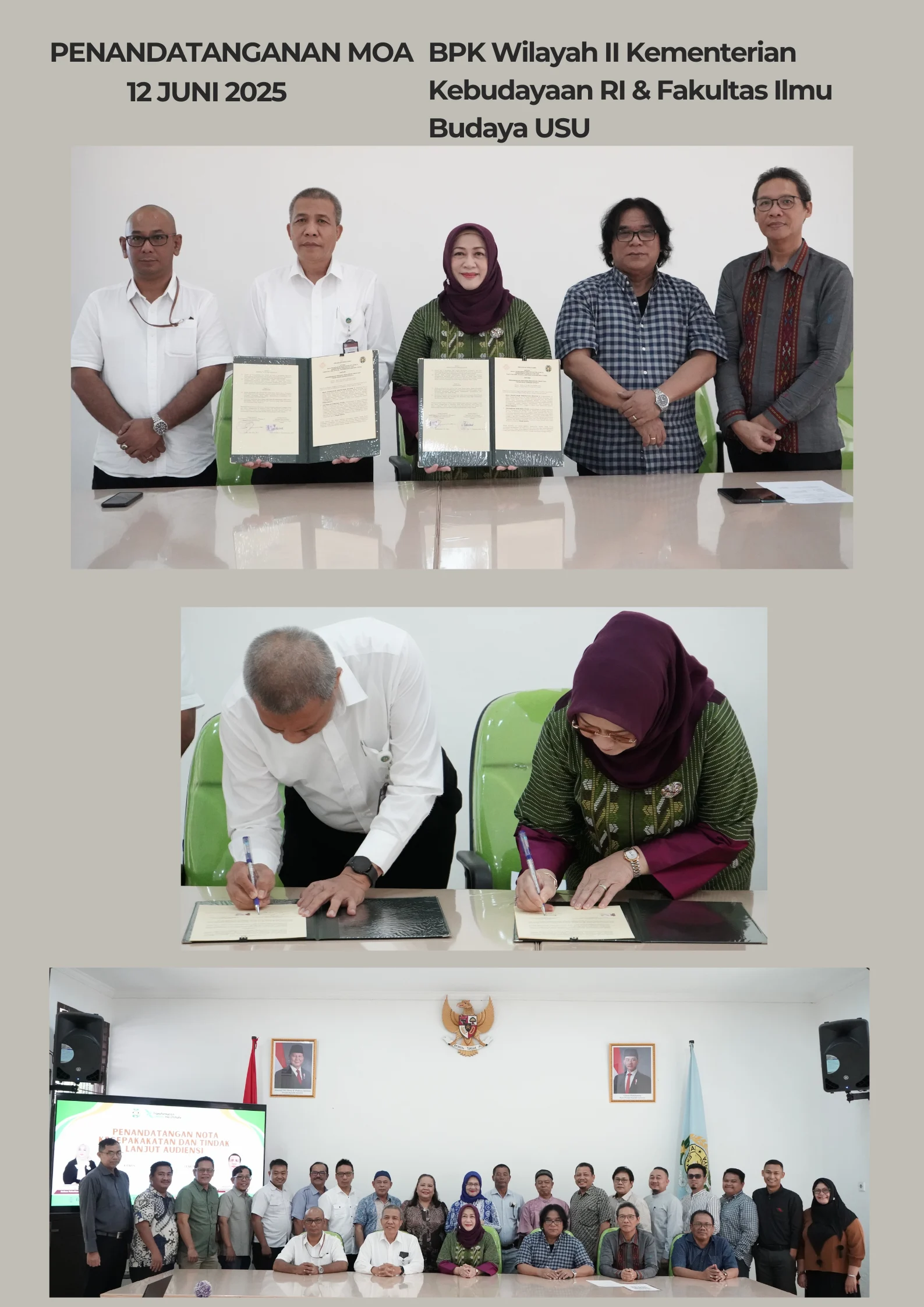Penandatanganan MoA antara FIB USU dan BPK Wilayah II Kementerian Kebudayaan